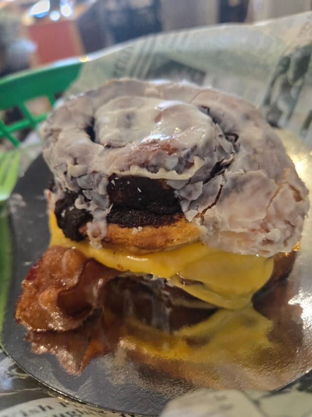 Cinnamon Roll Stuffed Breakfast Sandwich