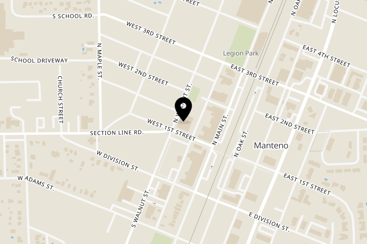 Map showing the location of Uplifted Bistro on 67 W 1st St in Manteno